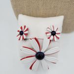 Womens Jewelry Set White Red Cute Enamel Daisy Flower Pin and Earrings Set Photo 5