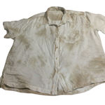 Millbon USA Distressed Beige Linen Blend Short Sleeve Collared Shirt Women L Tan Size L Photo 0