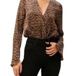 Good American NEW Sepia Leopard Faux Wrap Bodysuit Brown Black 1 or US Small Photo 0