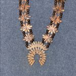 Squash Blossom Style necklace with real stone and bronze colored setting Brown Photo 6