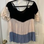 Umgee Boho Crochet Color Block Lace Bell Sleeve Tunic Blouse Size Small Peasant Photo 4