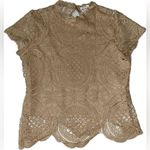 Ultra Pink Neutral Crochet Lace Sheer Back Blouse Photo 0