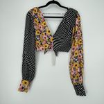 For Love And Lemons Anya Tie Front Floral Coquette Puff Sleeve Crop Top XS Black Photo 8