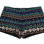 Lucky Brand Embroidered Sequin Shorts S Black Mid Rise Zip Rhinestones Cotton Photo 0