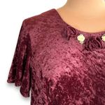 Vintage 90s Burgundy Crushed Velvet Midi Dress Floral Neckline Dark Romance Red Size 14 Photo 8