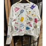 Vintage embroidered tennis cardigan sweater Michael Simon button down US open White Size M Photo 6