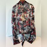 Elan  Vibrant Sheer Floral Tie-Front Work Blouse Size M Photo 4
