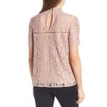 WAYF  Women's Blush Pink Greyson Lace Overlay Keyhole High Neck Blouse Size M Photo 1