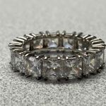 Sterling Silver 925 Princess Cut Sparkling CZ Eternity Wedding Band Ring 10.25 Photo 1