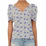 Maje  Lensam Printed Henley V-neck Short Puff Shoulder Blouse Size Small Photo 1