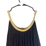 Nina Leonard Navy Blue Gold Trim Sleeveless Chic Swing Dress Women Sz M Photo 4