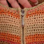 Talbots Hand Knit Striped Cardigan Sweater Womens Zip Front Linen Coastal Size L Photo 2