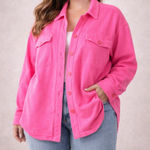 Good American Hot Pink Button Front Shacket Overshirt Jacket Photo 0