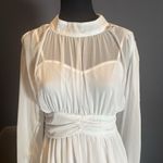 Women’s White Chiffon Long Sleeve Dress Halter Neck Ruffle Hem Size M Size M Photo 1