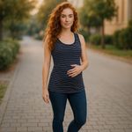 Motherhood  Womens Tank Top Navy Blue White Striped Ribbed Size‎ L Photo 1