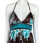 Vintage Y2K Brown Teal Floral Halter Satin Party Dress. XS. Girlhoodcore Fairy Photo 6