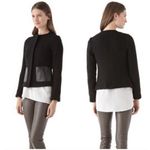 Vince  Black Leather Trim Basket Weave Jacket Coat Zip Front Pockets Black Size 8 Photo 1