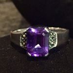 Amethyst Vintage Emerald Cut and Marcasite Sterling Silver Ring Photo 2