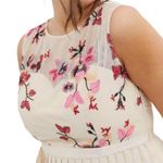 Little Mistress  Cream Red Pink Embroidered Flowers Accordion Pleat Midi Dress 6 Photo 11