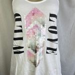 EXPRESS 🫶🏼 Wild Love Sequin Flowy Tunic Tank Top White Sheer Back Pastel XS Photo 1