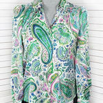 ZARA  Paisley Satin Button Up Blouse White Multi Small Photo 0