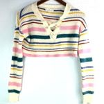 Cloud Chaser S Ribbed Crop Colorful Striped Knit Sweater Top Photo 0