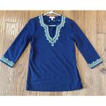Lilly Pulitzer navy embroidered notch neck tunic xs Photo 1