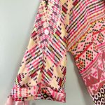 Rebecca Minkoff Silk Colorful Ruffle V Neck 3/4 Sleeve Top Pink Yellow Size 8 Photo 5