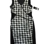 DKNY NWT Houndstooth Cross Front Panel Colorblock Sleeveless Sheath Dress 8 $395 Photo 1