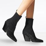 Jimmy Choo Mele Glitter 85 Chelsea Stretch Knit Block Heel Ankle Boots Black 36 Photo 1