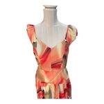 DKNY by Donna Karan Short Sleeve V-Neck Marble Print Satin Midi Dress Size 6 Photo 2