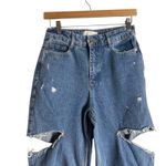 ZARA  Blue Denim Straight Leg High Rise Distressed Cut Destructed Jeans Size 4 Photo 2