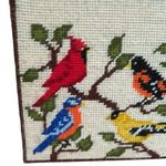 Handmade Vintage Needlepoint Purse tote Plastic Handle Cardinal Oriole Birds Grannycore Photo 5