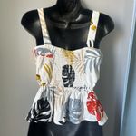 Monteau White Cream Peplum Buttoned Tank Top Photo 3