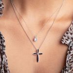 Boutique Elegant Black and Silver Cross Pendant Necklace Photo 6