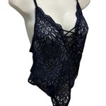 Victoria's Secret Victoria’s Secret Navy Blue Lace Crochet Bodysuit Teddy Sz L Thong Sexy Fit New Photo 1
