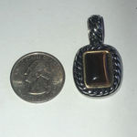 Vintage Silver Tone & Brown Tigers Eye Look Boho Chunky Pendant Photo 4