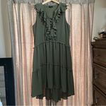 cupio  Olive Green High Low Lace Up Ruffle Midi Dress Size Extra Large Photo 2