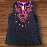 Soma Womens Tunic Top Black Sleeveless Notch Neck Stretch Crochet Blouse M Size M Photo 0