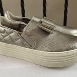 Joy Mangano Luxe Bow Sneakers metallic pewter Silver Flats orthotic insole 7.5 Photo 3