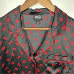 I.N.C. Intimates Women's Size Small Black Satin Button Front Pajama Top Red Lips Photo 2