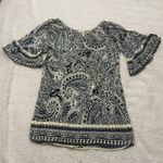 Umgee  Dress Women's Large Cream Black Floral Paisley Print Bell Sleeves Photo 4