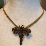 Vintage Enamel Dragonfly Necklace Brown Boho Nature Photo 0