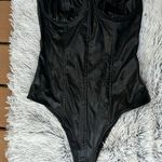 ZARA  Black Faux Leather Strapless Bodysuit EUC Size Small Photo 0