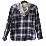 Polly & Esther Plaid Hooded Flannel Shirt in Blue and Gray Size L Juniors Photo 1