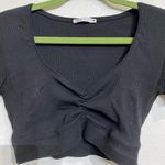 ZARA  Black V-Neck Ribbed Ruched Crop Top Sz M Photo 2