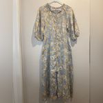 Rebecca Taylor Short Sleeve Satin Leaf Floral 100% Cotton Maxi Dress Size 8 Photo 2