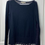Loft EUC ‎ women’s navy sheer dotted back long sleeve scoop neck blouse sweater M Photo 0