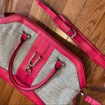 London Fog hot pink and grey leather and canvas Satchel Purse Bag Photo 11