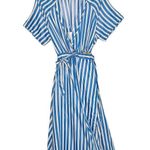 ROSIE ASSOULIN Blue White Striped Wrap Skort Side Slit V Photo 4